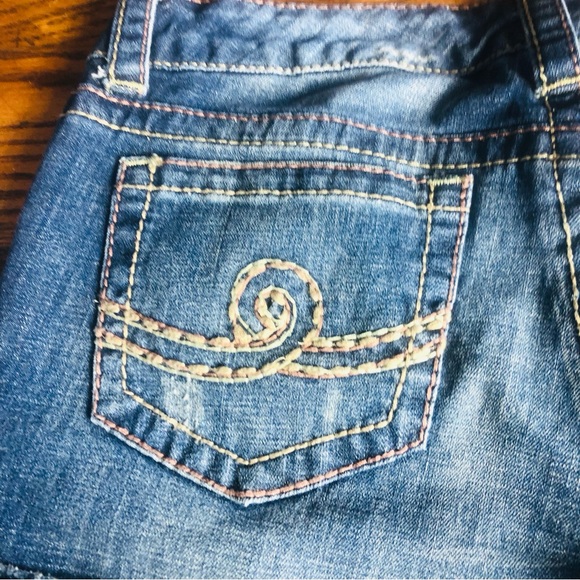 Seven 7 Womens Destructed Boot Cut Jeans Blue Med Wash Stretch Denim Sz 30 - Picture 7 of 9